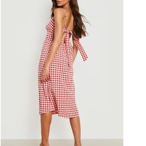 Gingham Red Sleeveless Midi Dress